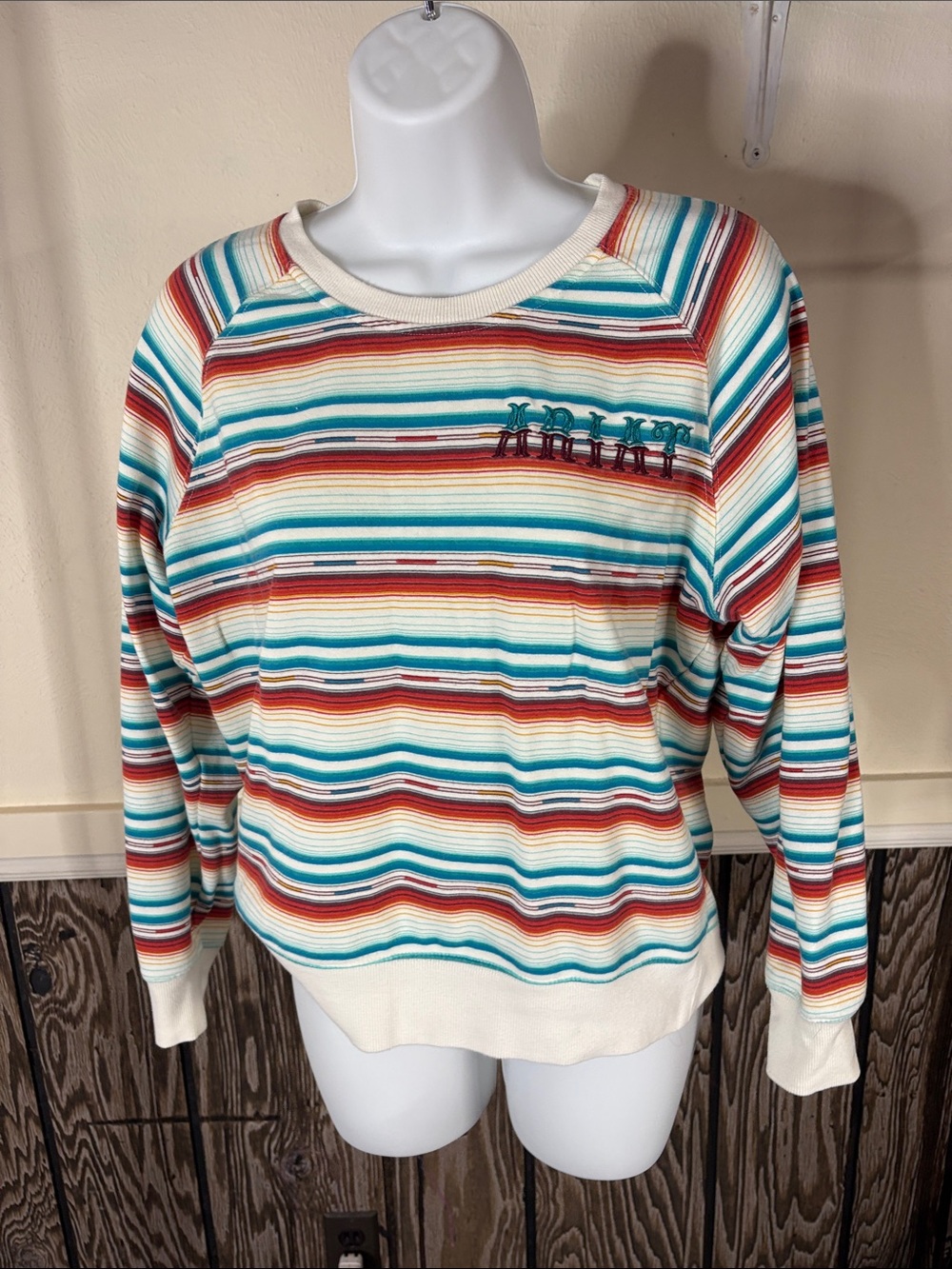 Ariat Multicolor Striped Crewneck Sweater - Cream, Teal & Rust